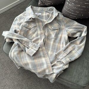 Oversized flannel, pearl buttons